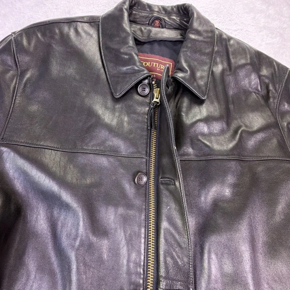 VTG Couture by J Park Men's Lambskin Leather Jacket Size XL Black FullZip Button